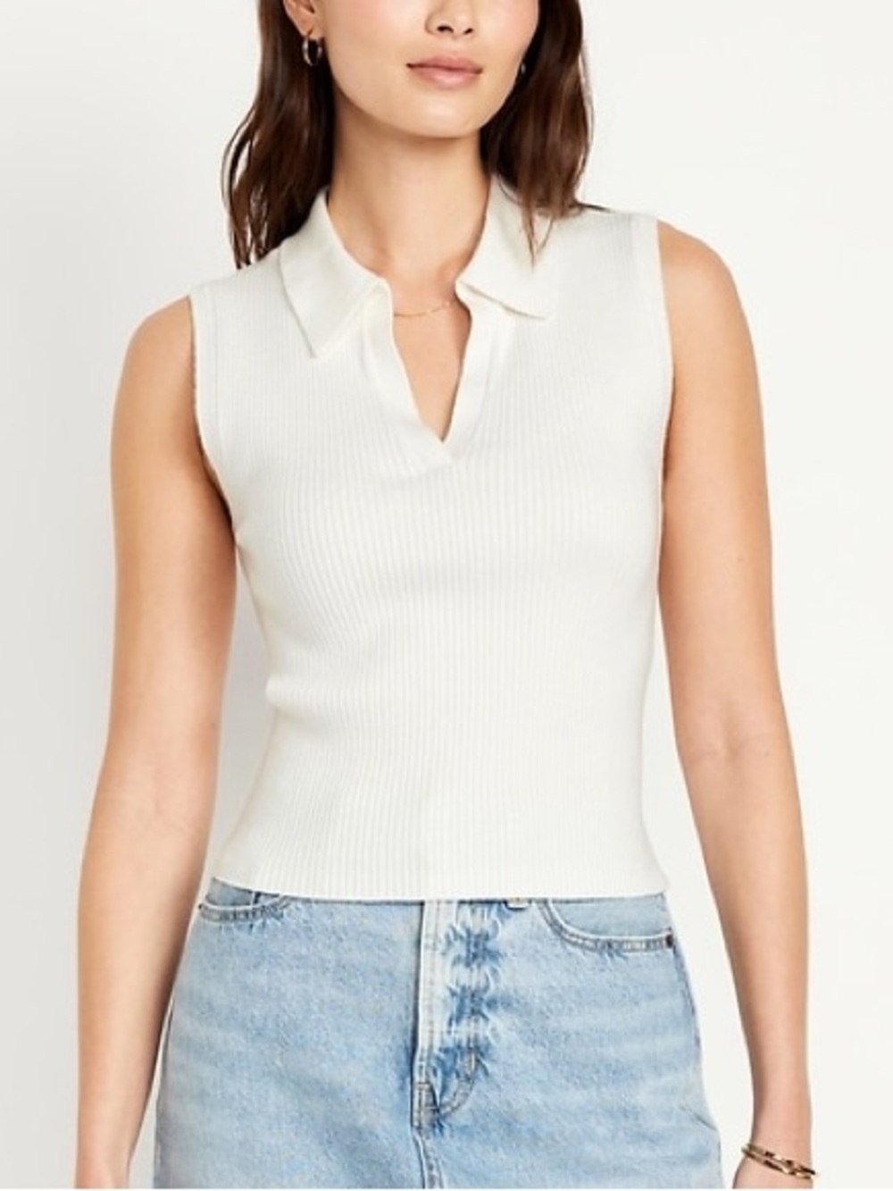 Old Navy Rib-Knit Crop Polo Sweater White Large